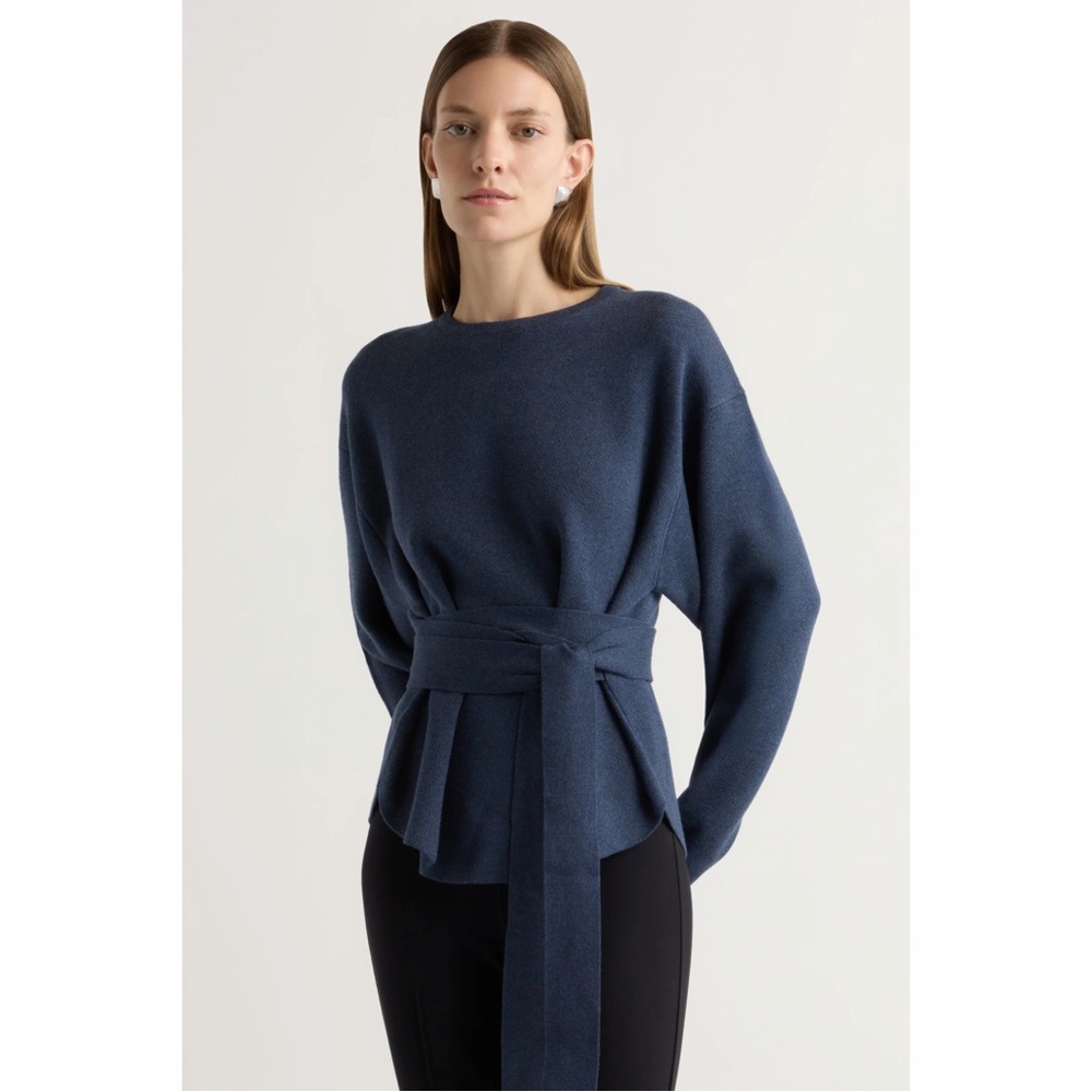 Modern Citizen Denim Blue‎ Nara Tie Front Knit Sweater